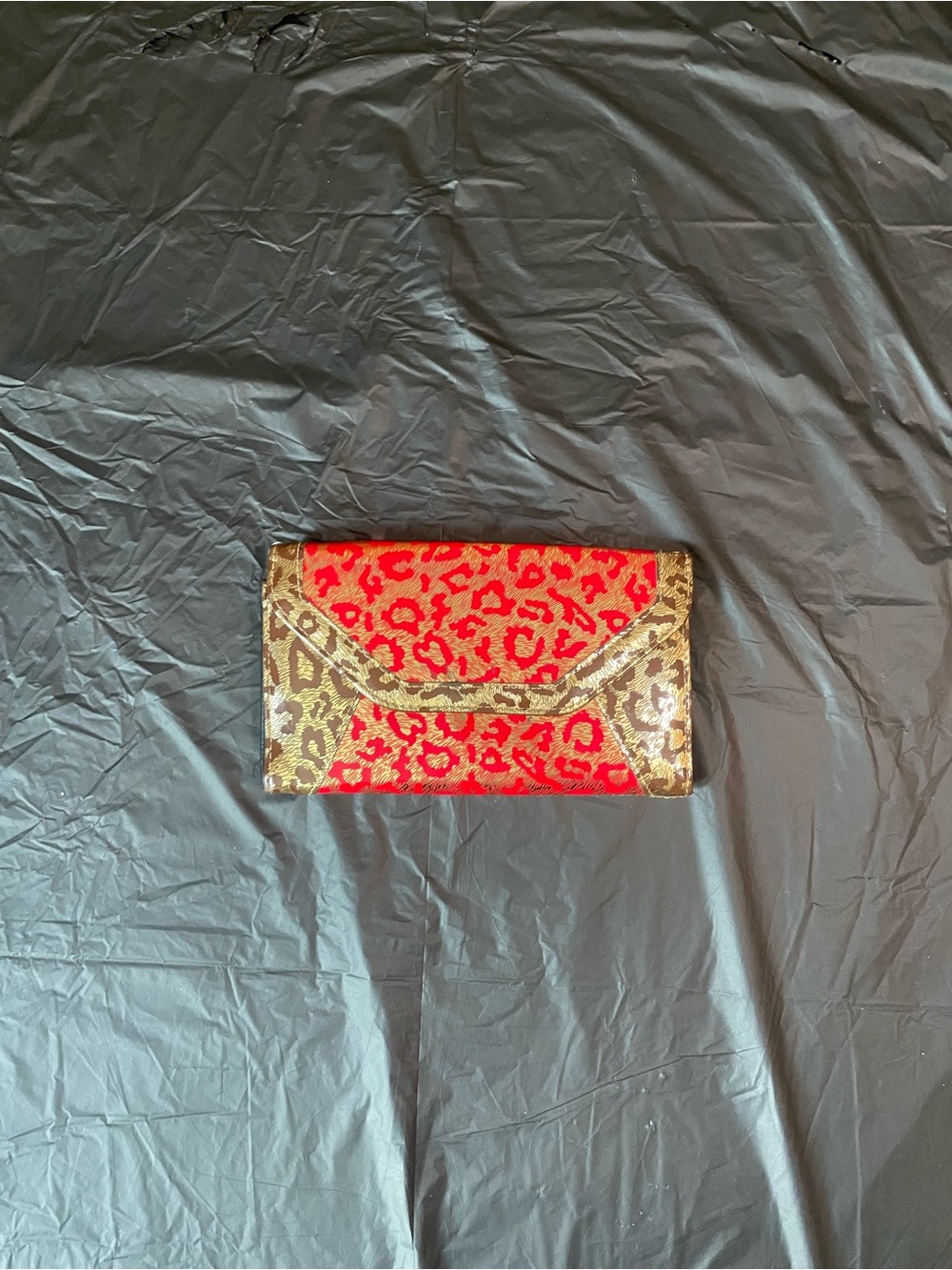 Red Leopard-Print Envelope Clutch with Snake-Trim